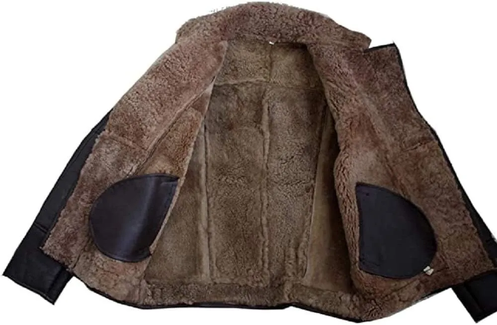 Men's Aviator RAF B3 Biker`s Brownish Shaded Real Sheepskin Leather Jacket