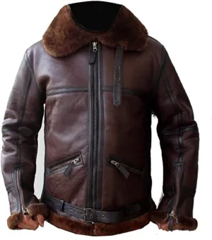 Men's Aviator RAF B3 Biker`s Brownish Shaded Real Sheepskin Leather Jacket