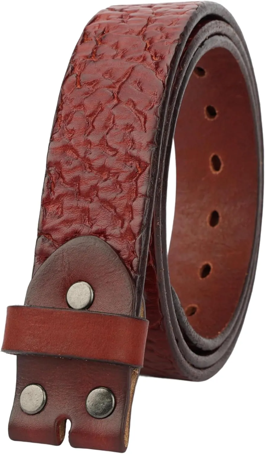 Men's Full Grain Leather Belt Vintage Distressed Style with Snap-On Strap 1 1/2" One Piece Leather no buckle