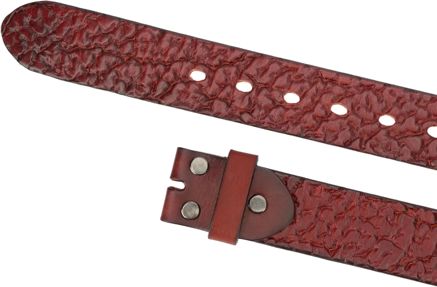 Men's Full Grain Leather Belt Vintage Distressed Style with Snap-On Strap 1 1/2" One Piece Leather no buckle