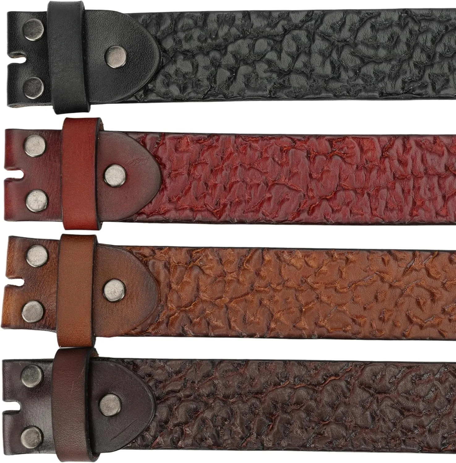 Men's Full Grain Leather Belt Vintage Distressed Style with Snap-On Strap 1 1/2" One Piece Leather no buckle