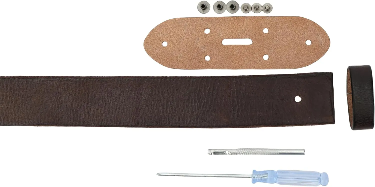 Men's Full Grain Leather Belt Vintage Distressed Style with Snap-On Strap 1 1/2" One Piece Leather no buckle