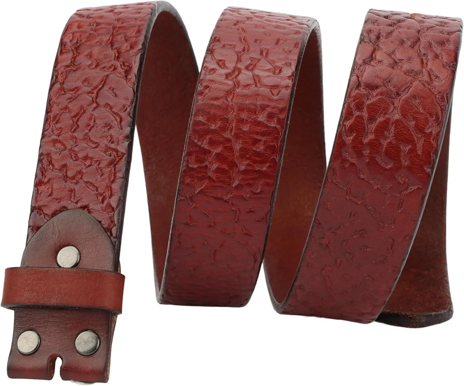 Men's Full Grain Leather Belt Vintage Distressed Style with Snap-On Strap 1 1/2" One Piece Leather no buckle