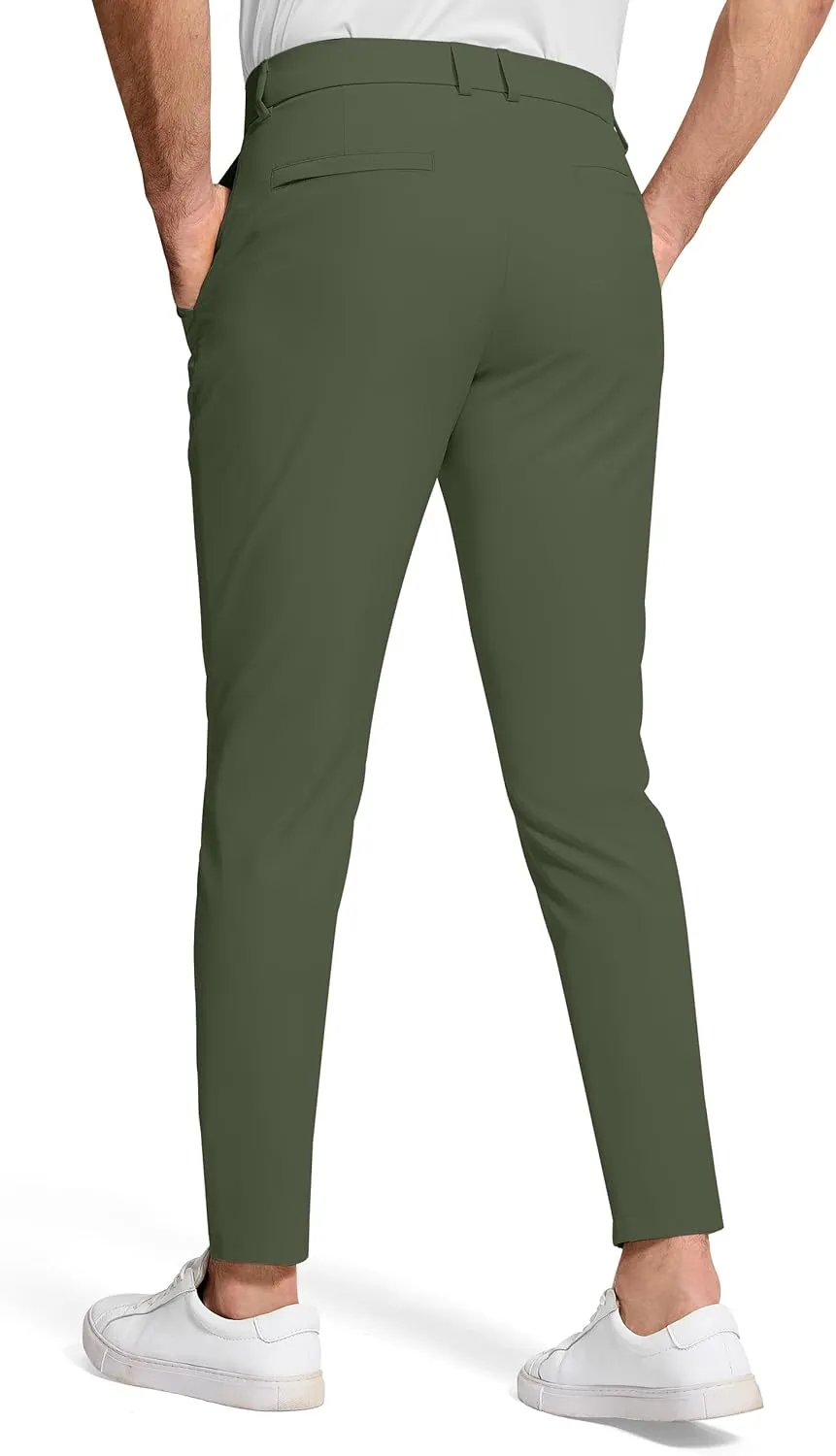 Men's Golf Dress Pants 30" Inseam Stretch Skinny Tapered Lightweight Breathable Chino Trousers with Pockets for Casual Work