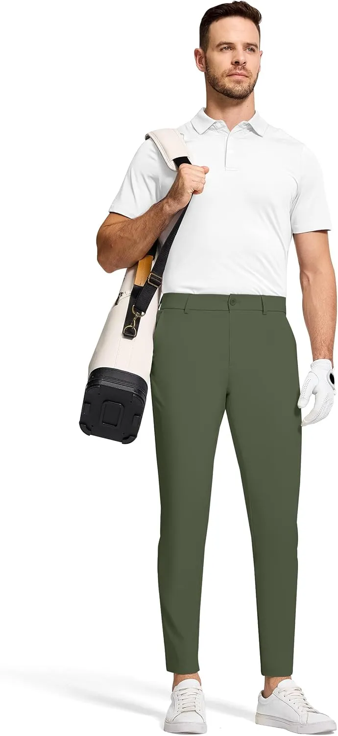 Men's Golf Dress Pants 30" Inseam Stretch Skinny Tapered Lightweight Breathable Chino Trousers with Pockets for Casual Work