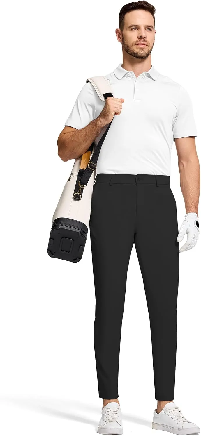Men's Golf Dress Pants 30" Inseam Stretch Skinny Tapered Lightweight Breathable Chino Trousers with Pockets for Casual Work