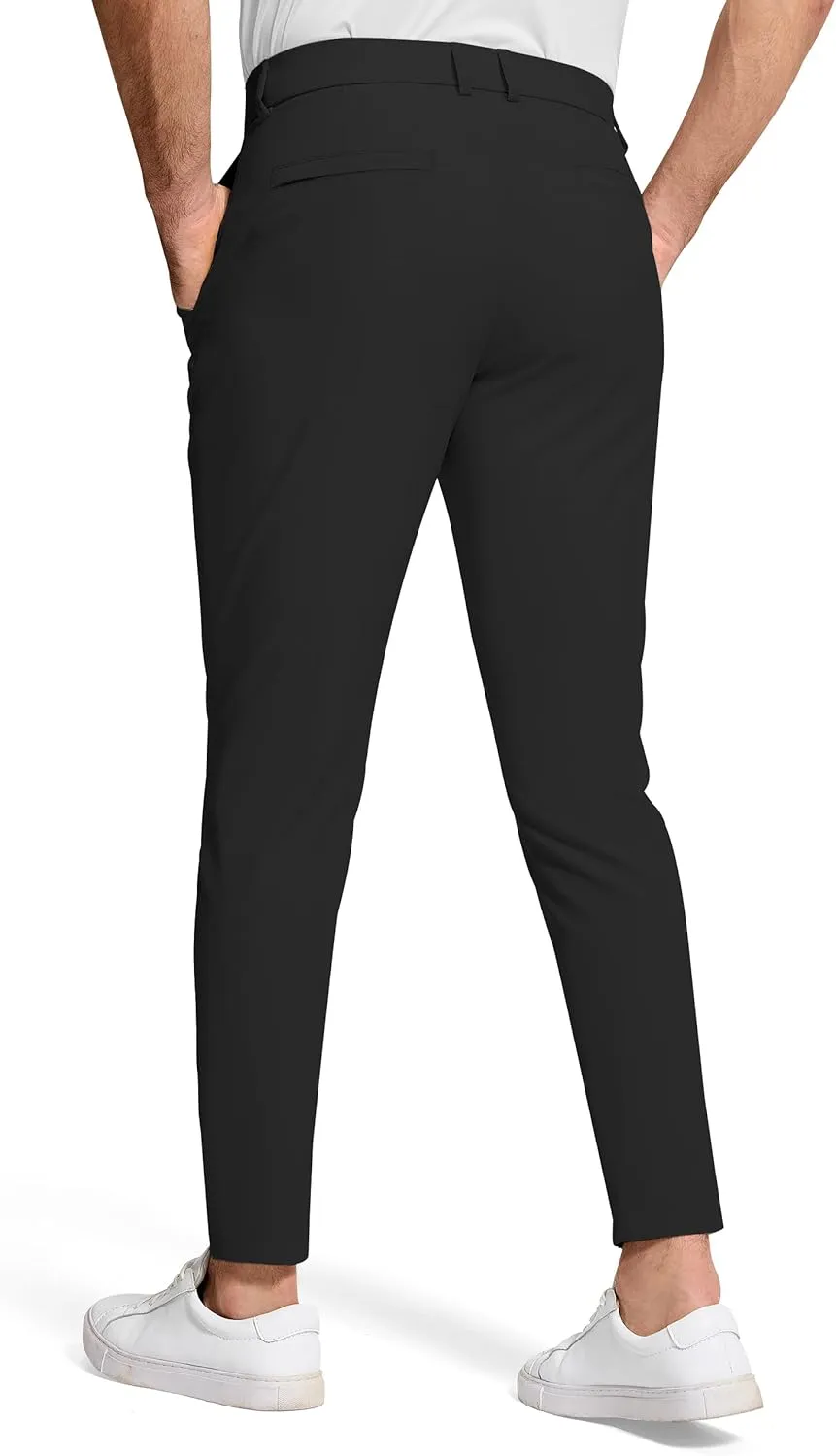 Men's Golf Dress Pants 30" Inseam Stretch Skinny Tapered Lightweight Breathable Chino Trousers with Pockets for Casual Work