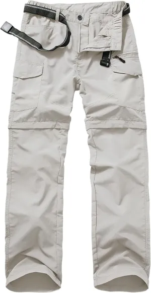 Mens Hiking Convertible Pants Quick Dry Zip Off Lightweight Cargo Fishing Work Pants Trousers with Belt
