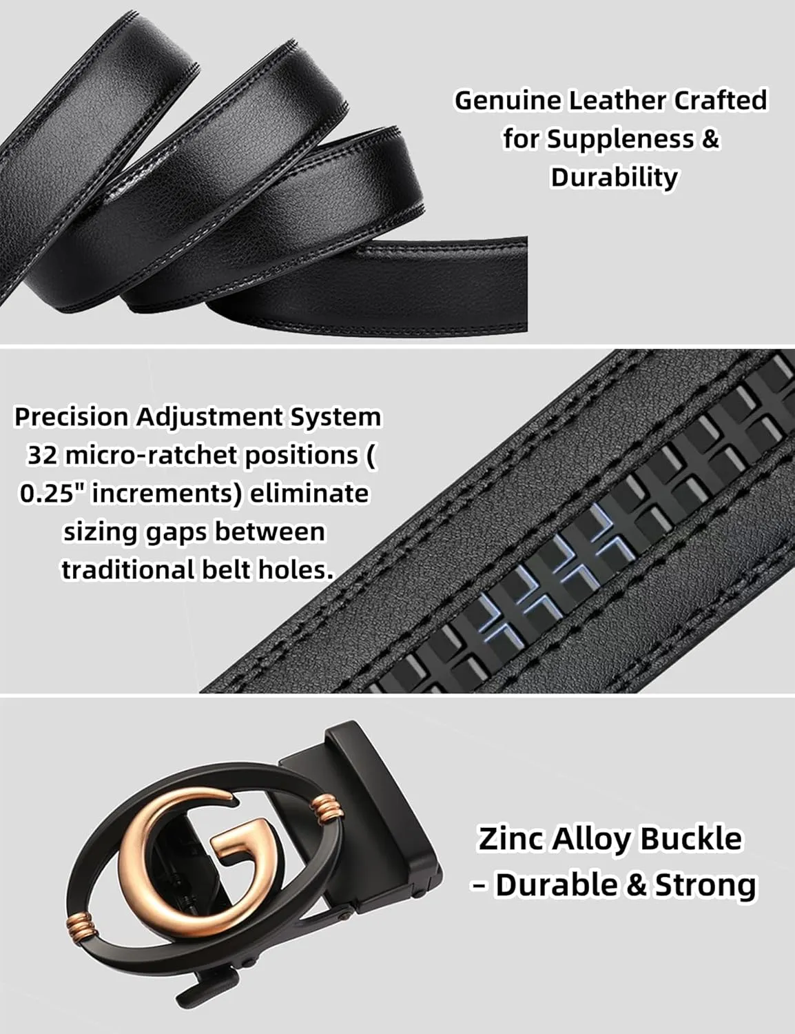 Men's Leather Ratchet Belt for Men | No-Hole Automatic Buckle Belt | Adjustable Dress Belt for Business & Casual