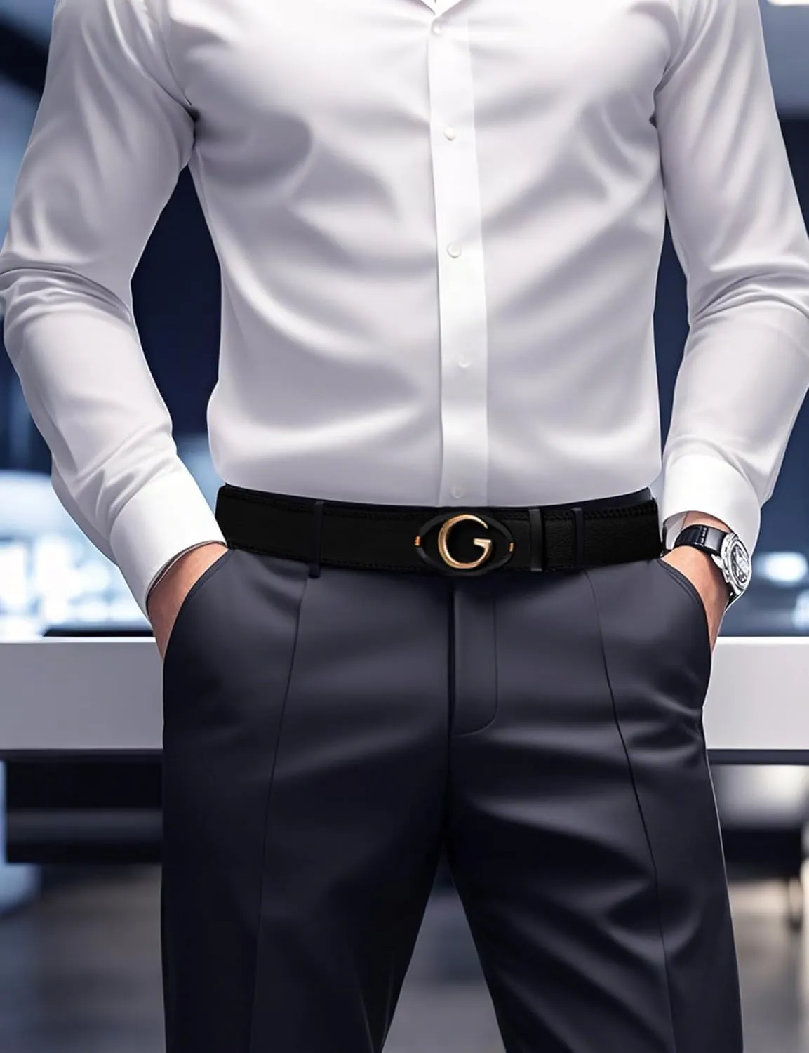 Men's Leather Ratchet Belt for Men | No-Hole Automatic Buckle Belt | Adjustable Dress Belt for Business & Casual