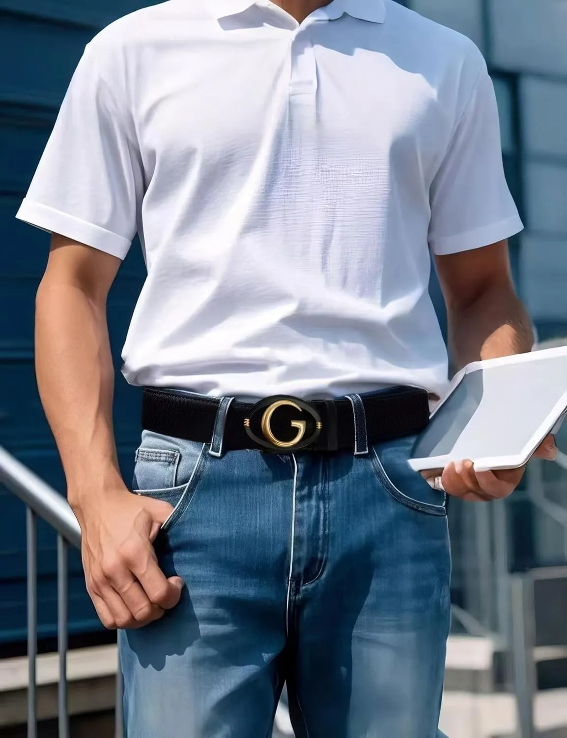 Men's Leather Ratchet Belt for Men | No-Hole Automatic Buckle Belt | Adjustable Dress Belt for Business & Casual