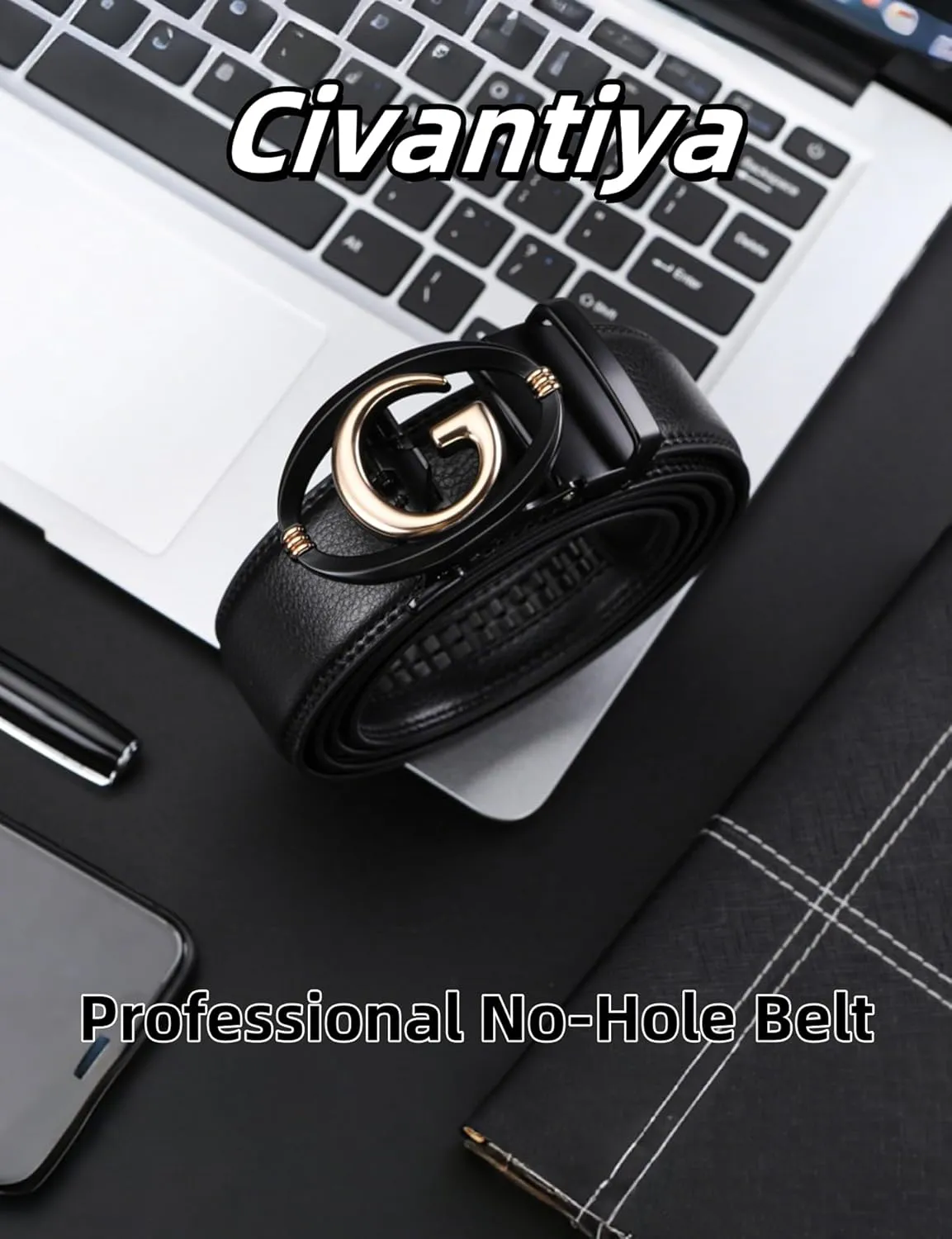 Men's Leather Ratchet Belt for Men | No-Hole Automatic Buckle Belt | Adjustable Dress Belt for Business & Casual