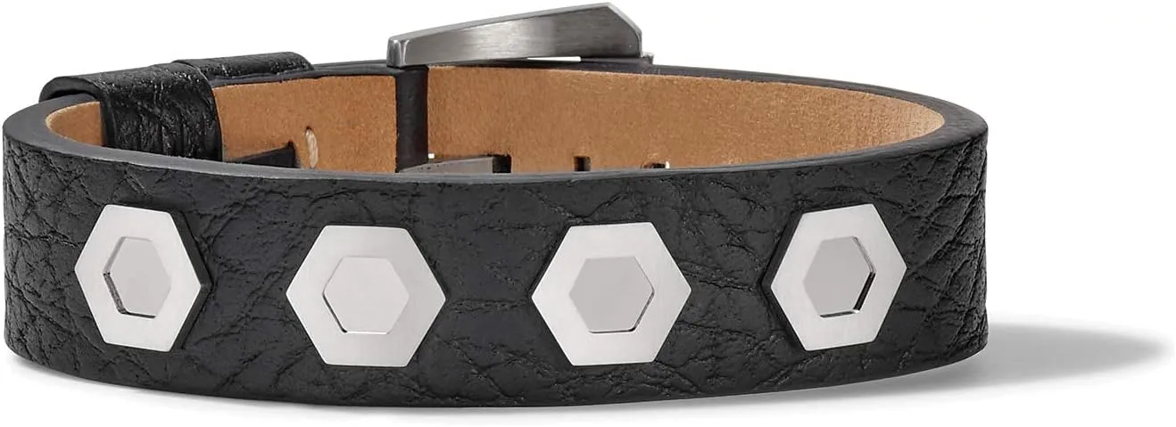 Mens Precisionist Black Leather Belt-Strap Bracelet