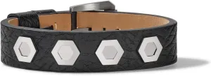 Mens Precisionist Black Leather Belt-Strap Bracelet
