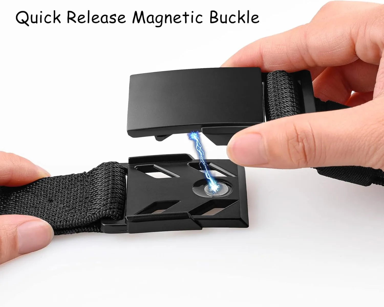 Mens Stretch Belt Quick Release Magnetic Buckle Elastic Webbing Sport Work Golf Belts for Men 1.34inch Wide