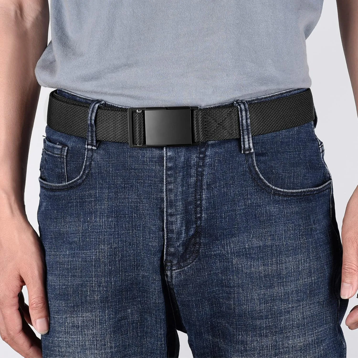 Mens Stretch Belt Quick Release Magnetic Buckle Elastic Webbing Sport Work Golf Belts for Men 1.34inch Wide