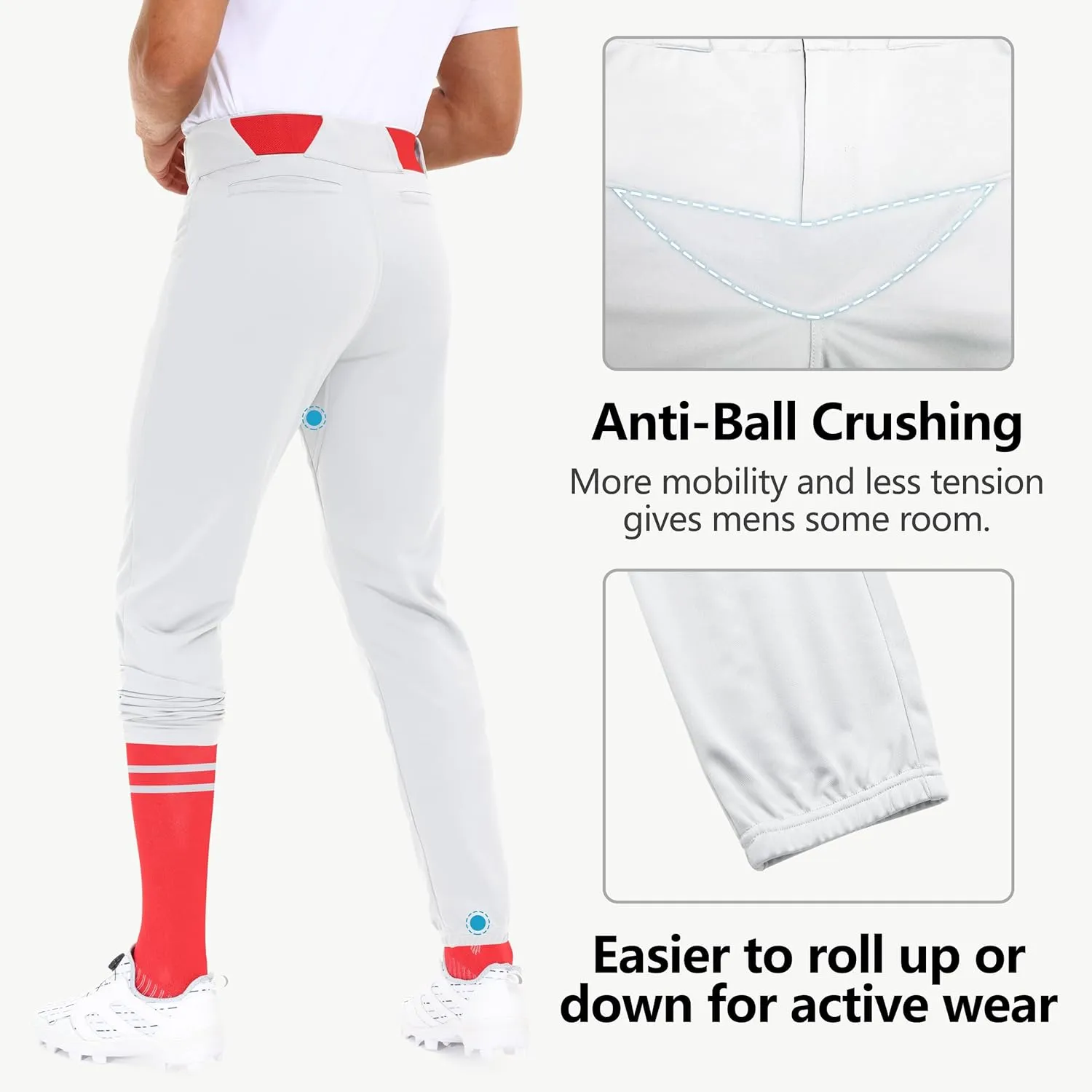 Men's Utility Baseball Pants - Tapered Jogger Fit Adult Training Tweeners Pants Dual-Layer Knees