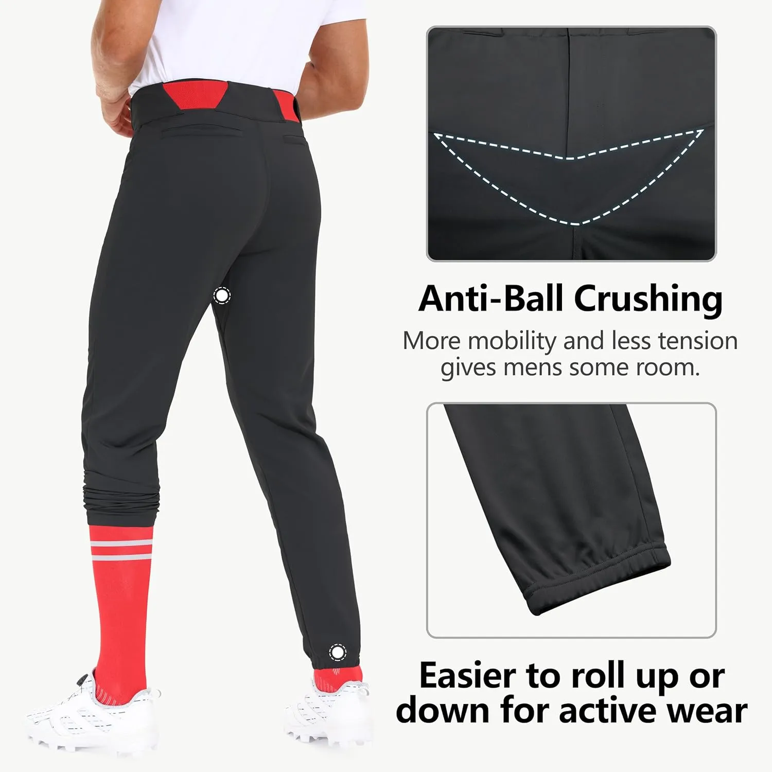 Men's Utility Baseball Pants - Tapered Jogger Fit Adult Training Tweeners Pants Dual-Layer Knees