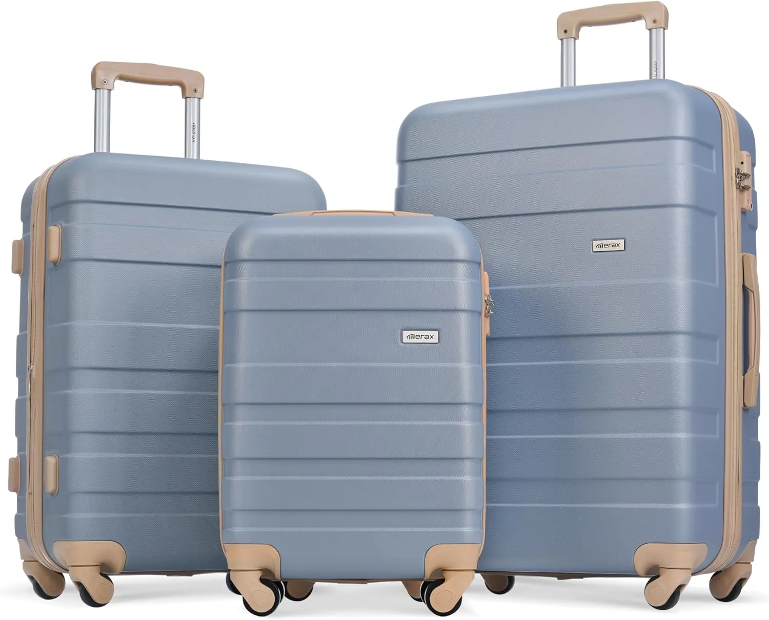 Merax 3 Piece ABS Hardshell Luggage Sets Spinner Wheel Suitcase TSA Lock Suit Case, New Light Blue, 20/24/28 Inch