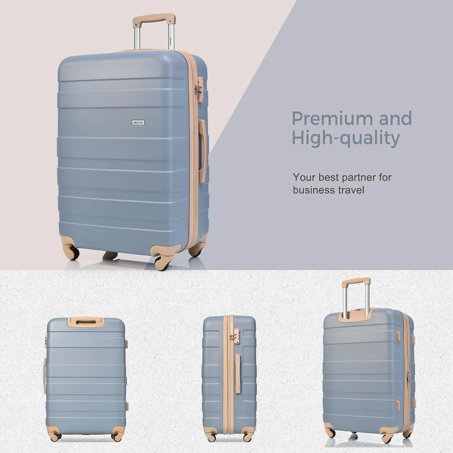 Merax 3 Piece ABS Hardshell Luggage Sets Spinner Wheel Suitcase TSA Lock Suit Case, New Light Blue, 20/24/28 Inch