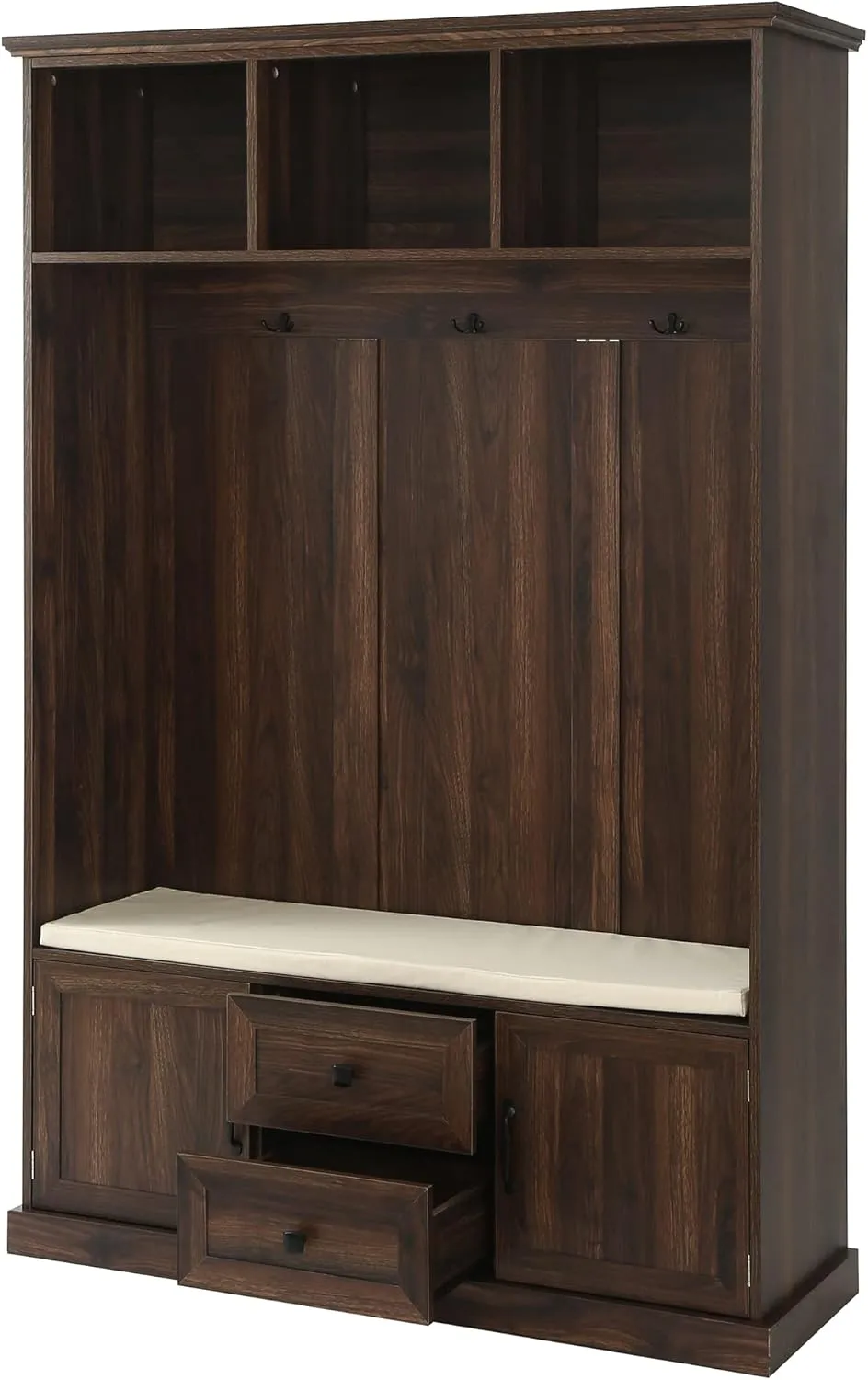 Merax Hall Tree with 3 Hooks, Coat Hanger, Entryway Bench, Storage Bench, 3-in-1 Design, for Entrance, Hallway, Tiger