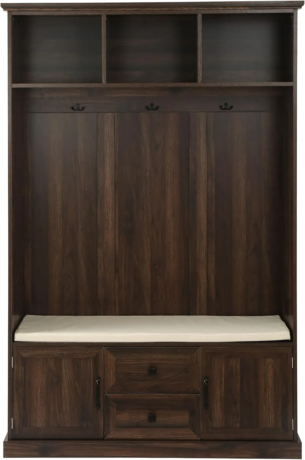 Merax Hall Tree with 3 Hooks, Coat Hanger, Entryway Bench, Storage Bench, 3-in-1 Design, for Entrance, Hallway, Tiger
