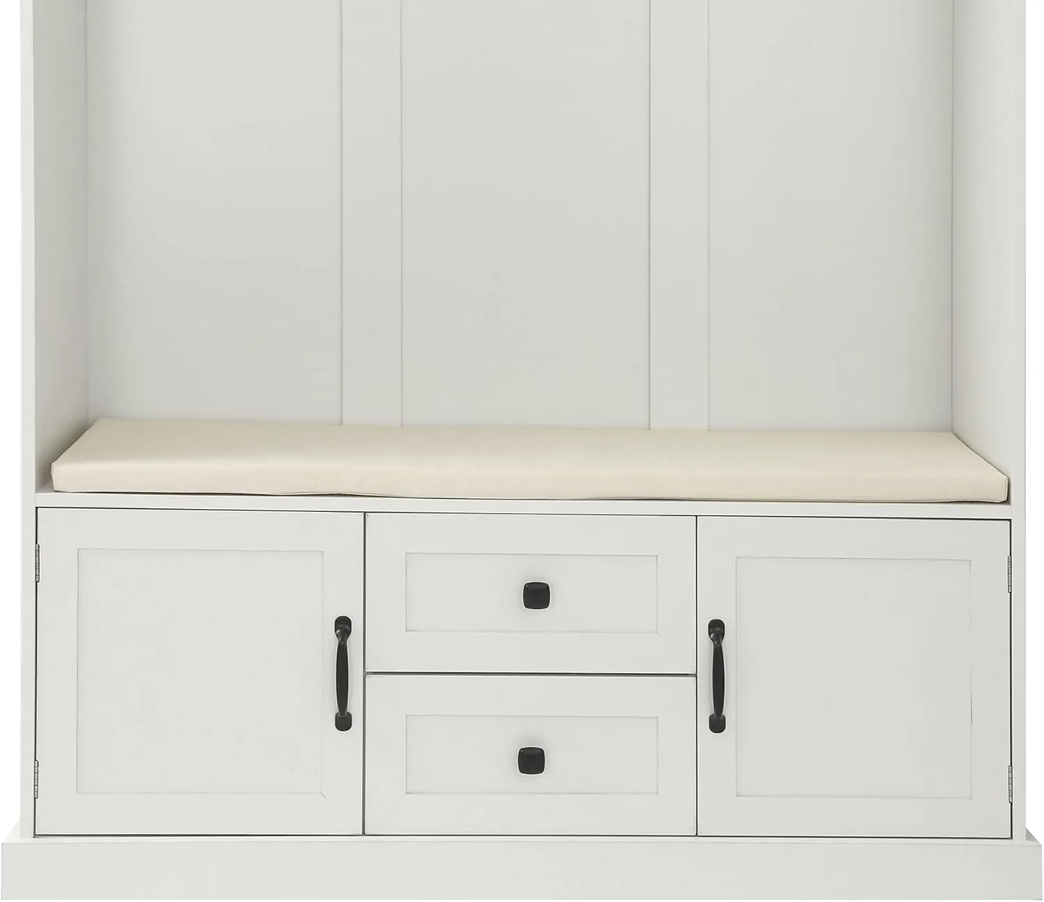 Merax Hall Tree with 3 Hooks, Coat Hanger, Entryway Bench, Storage Bench, 3-in-1 Design, for Entrance, Hallway, White