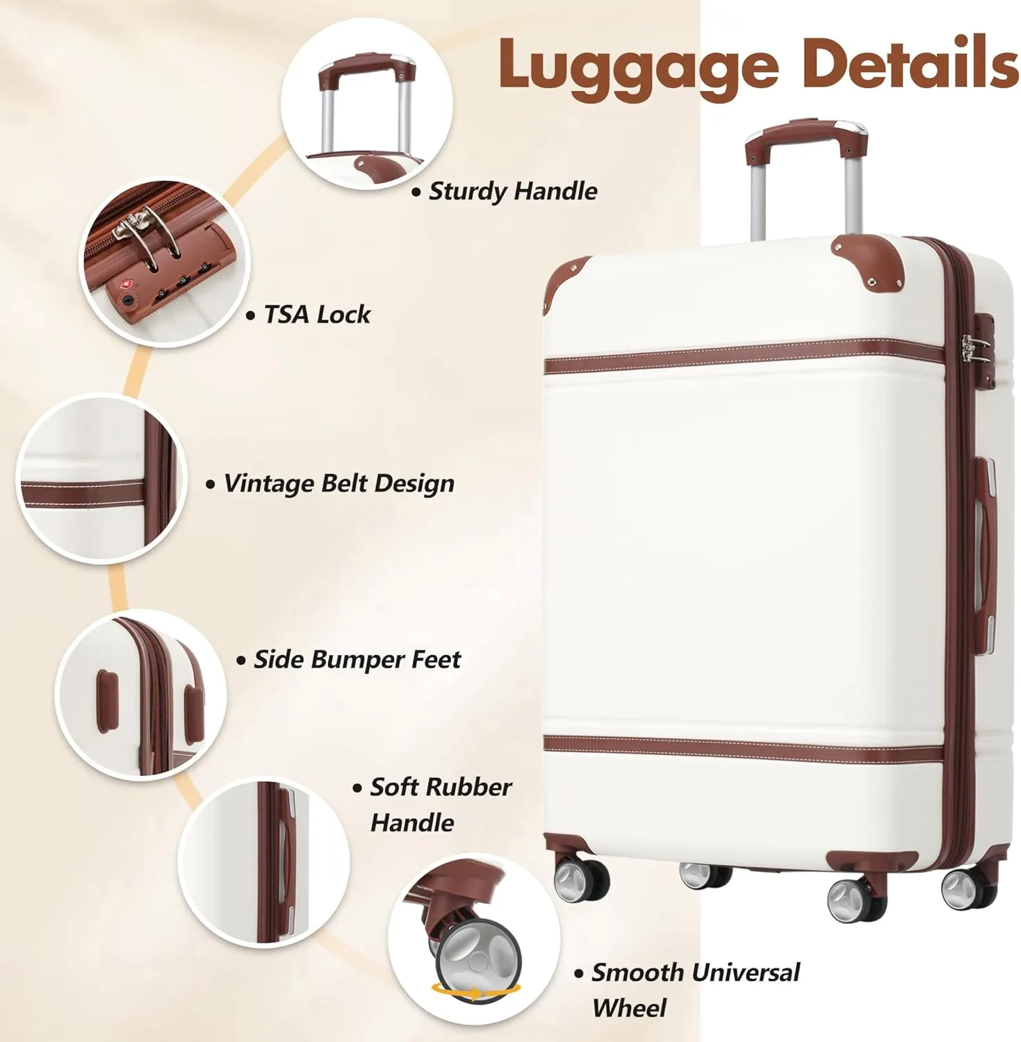 Merax Luggage Set Hardshell Carry-On Suitcase with TSA Lock Double Spinner Wheels Travel Duffel Bag with Trolley Sleeve Toiletry Bag Lightweight Travel Set (White, 3PC (24" 2 Bags))