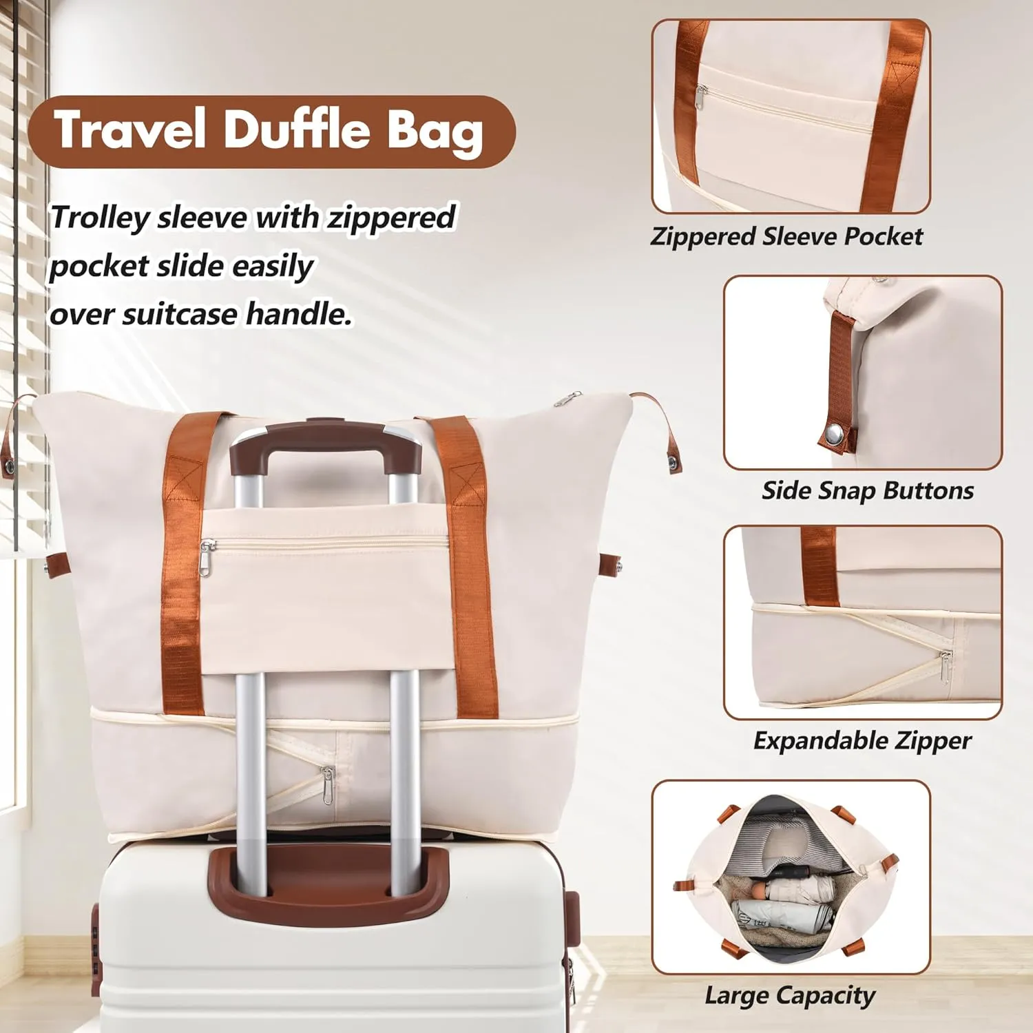 Merax Luggage Set Hardshell Carry-On Suitcase with TSA Lock Double Spinner Wheels Travel Duffel Bag with Trolley Sleeve Toiletry Bag Lightweight Travel Set (White, 3PC (24" 2 Bags))