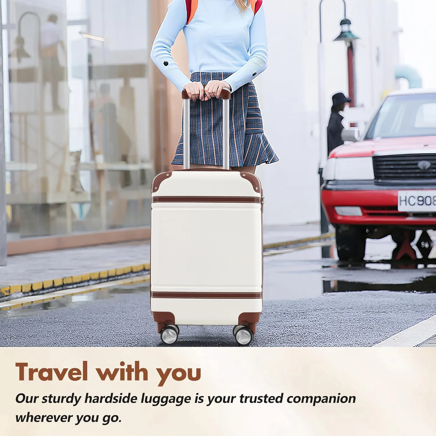 Merax Luggage Set Hardshell Carry-On Suitcase with TSA Lock Double Spinner Wheels Travel Duffel Bag with Trolley Sleeve Toiletry Bag Lightweight Travel Set (White, 3PC (24" 2 Bags))
