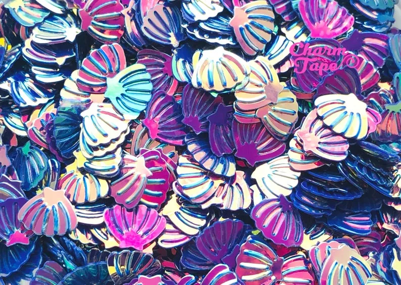 Mermaid Shells Loose glitters 8x6mm UV resin, Iridescent Chunky Shell Glitter Sprinkle Toppings Slime Supplies