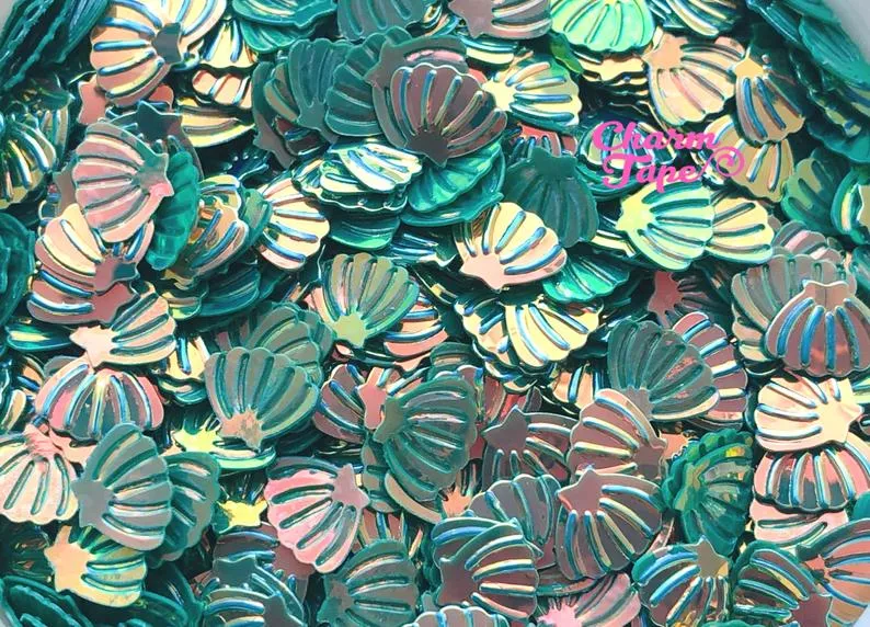 Mermaid Shells Loose glitters 8x6mm UV resin, Iridescent Chunky Shell Glitter Sprinkle Toppings Slime Supplies