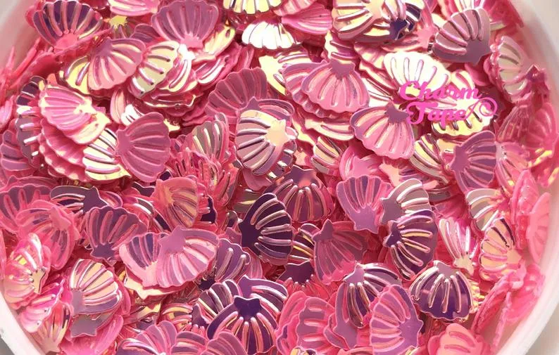 Mermaid Shells Loose glitters 8x6mm UV resin, Iridescent Chunky Shell Glitter Sprinkle Toppings Slime Supplies