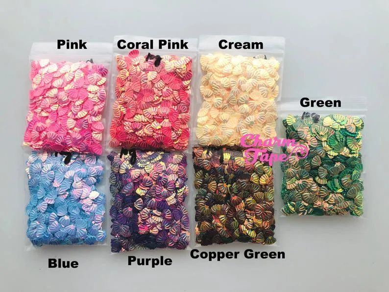 Mermaid Shells Loose glitters 8x6mm UV resin, Iridescent Chunky Shell Glitter Sprinkle Toppings Slime Supplies