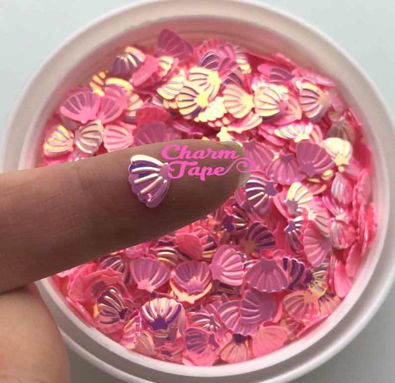 Mermaid Shells Loose glitters 8x6mm UV resin, Iridescent Chunky Shell Glitter Sprinkle Toppings Slime Supplies