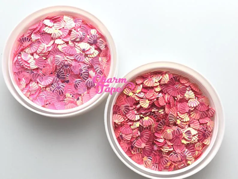 Mermaid Shells Loose glitters 8x6mm UV resin, Iridescent Chunky Shell Glitter Sprinkle Toppings Slime Supplies