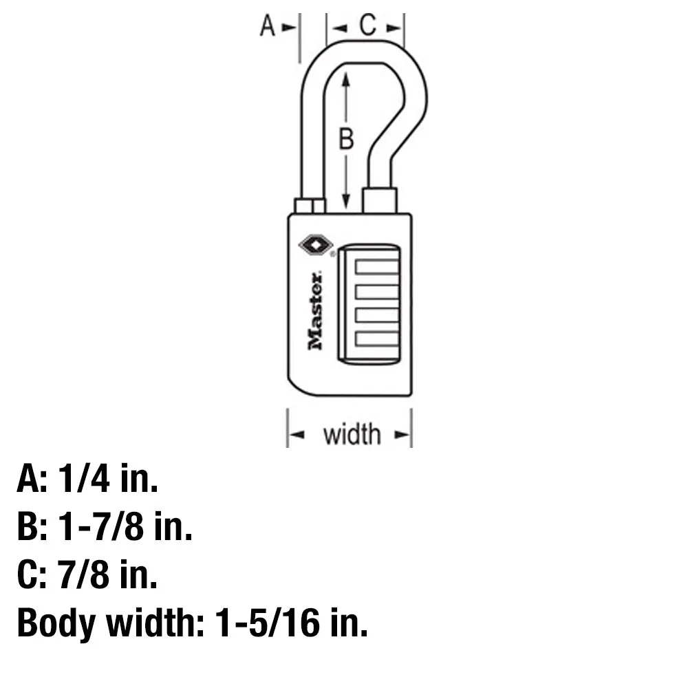 Metal TSA Lock with Extended Reach Shackle, 1 5/16 in. Wide