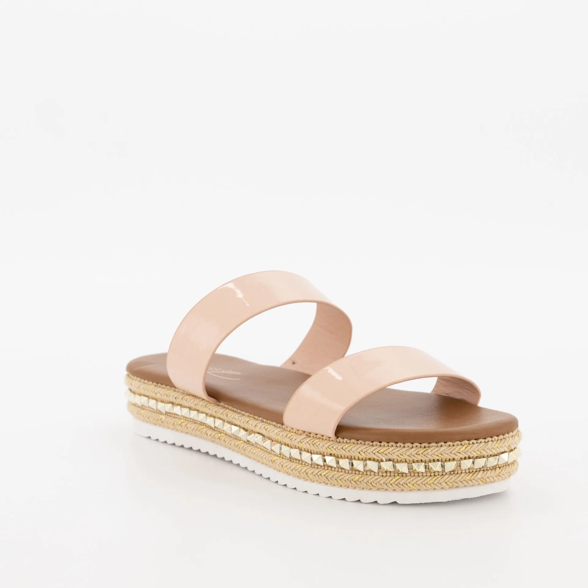 Metallic 2 Strap Push-In Embellished Platform - Blush
