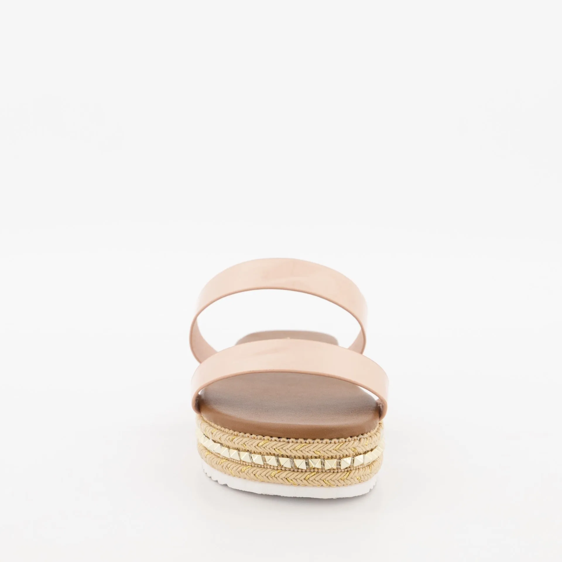 Metallic 2 Strap Push-In Embellished Platform - Blush