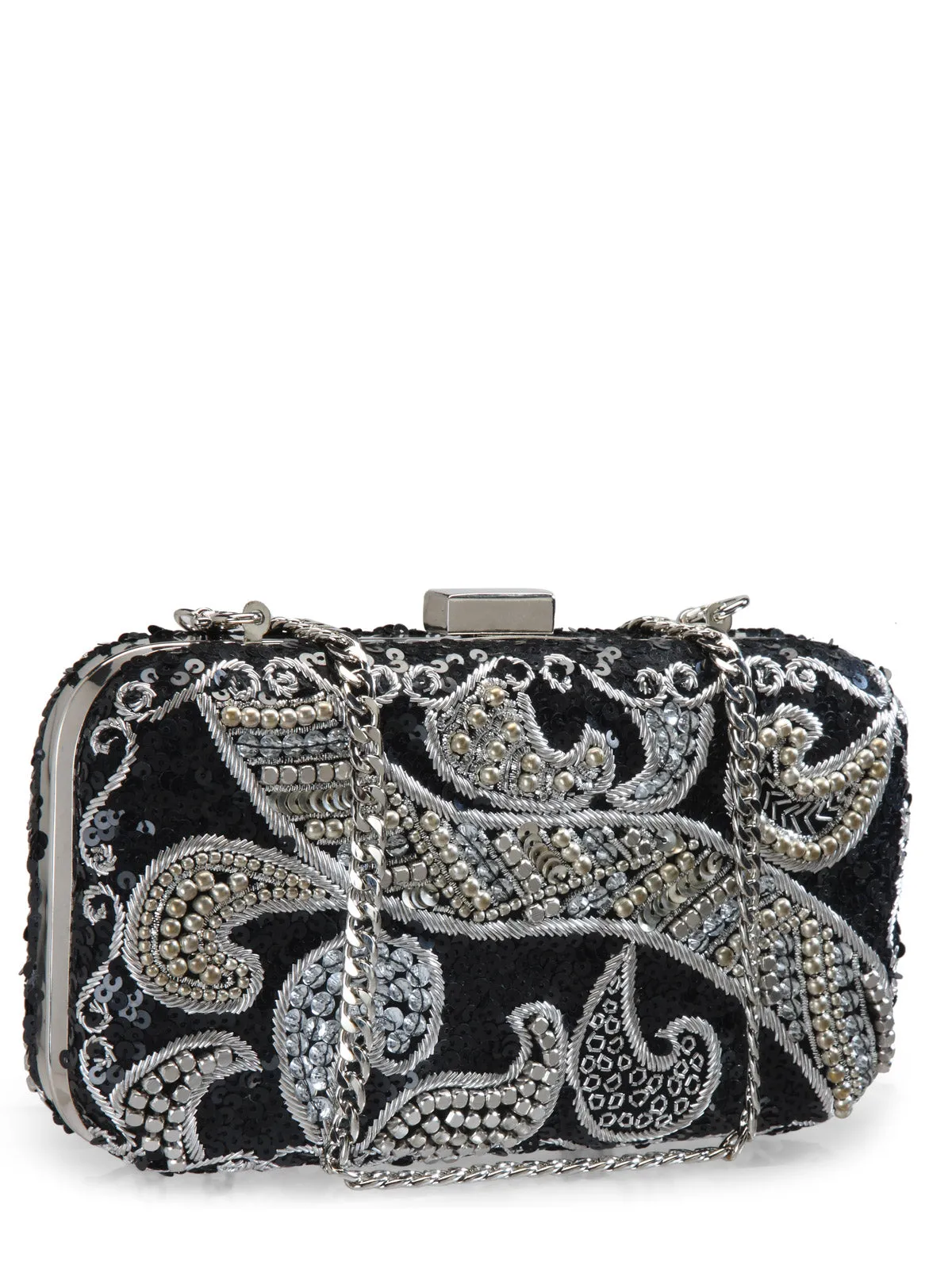Metallic Thread & Sequins Embellished Clutch