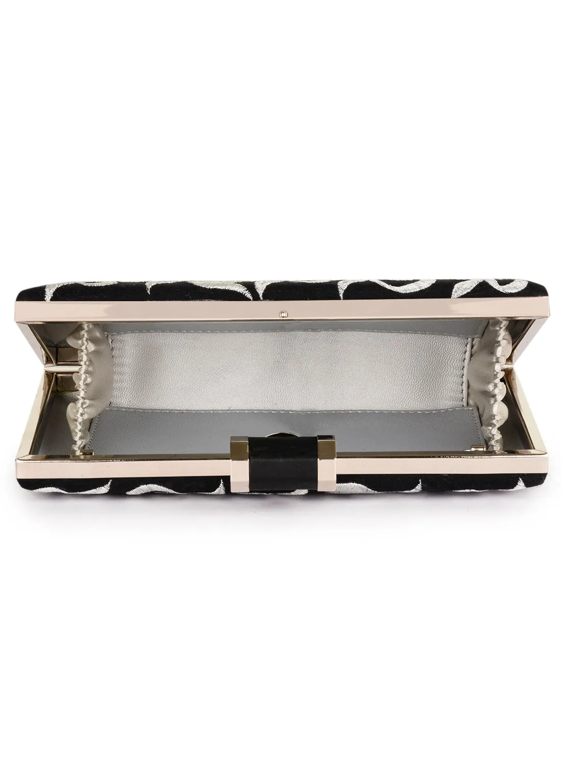 Metallic Thread Floral Embroidered Box Clutch