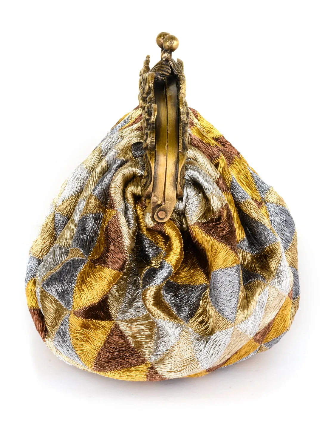 Metallic Thread Geometric Round Framed Purse