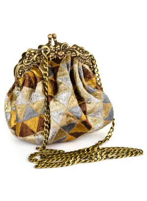 Metallic Thread Geometric Round Framed Purse
