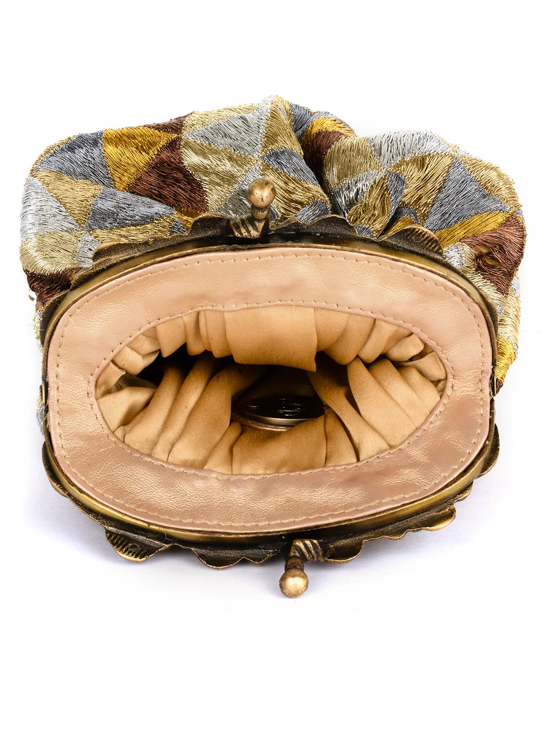 Metallic Thread Geometric Round Framed Purse
