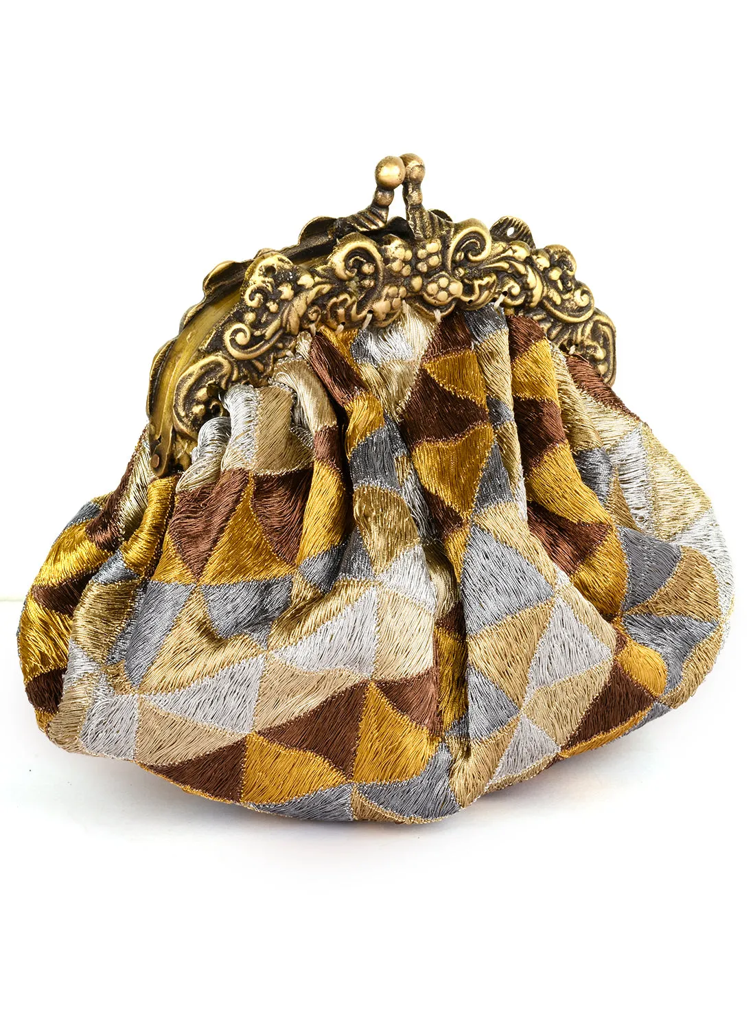 Metallic Thread Geometric Round Framed Purse
