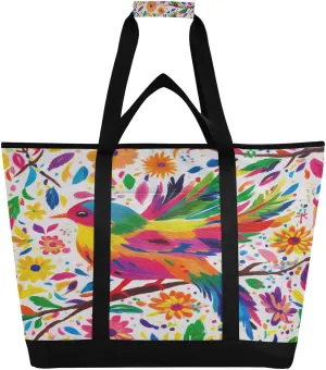 Mexican Floral Bird Reusable Insulated Lunchbox Cooler Bag, Leakproof Kitchen Grocery Bag Collapsible Portable Cooler Tote Bag for Picnic, Camping, Office, Travel