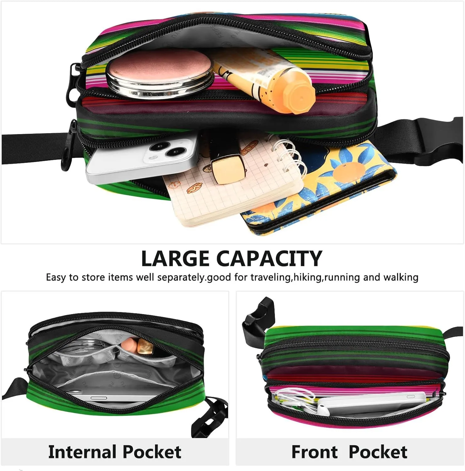 Mexican Serape Blanket Stripes Fanny Pack for Women Men Crossbody Belt Bag Fashion Waist Packs Purse with Adjustable Strap Bum Bag for Outdoors Shopping Traveling