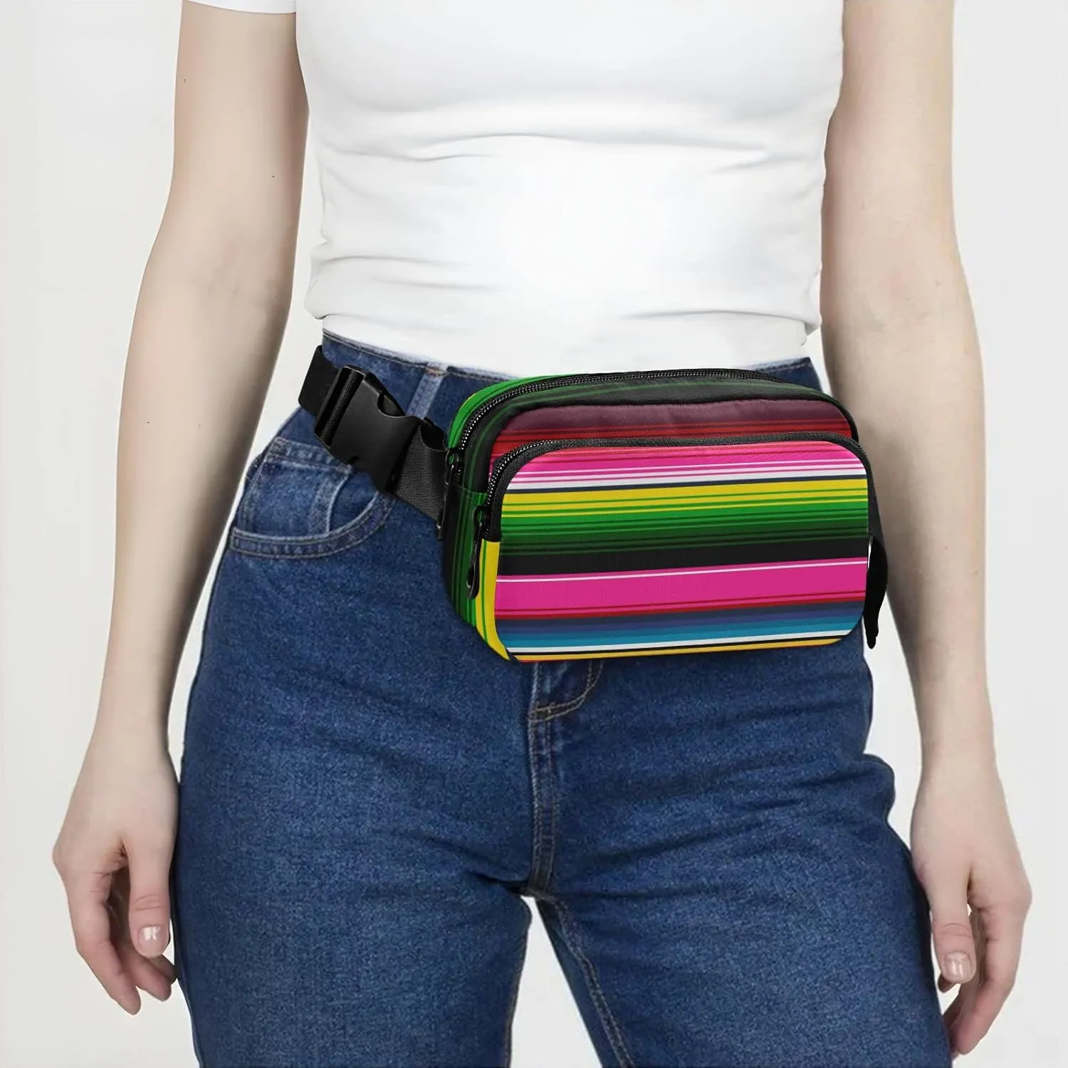 Mexican Serape Blanket Stripes Fanny Pack for Women Men Crossbody Belt Bag Fashion Waist Packs Purse with Adjustable Strap Bum Bag for Outdoors Shopping Traveling