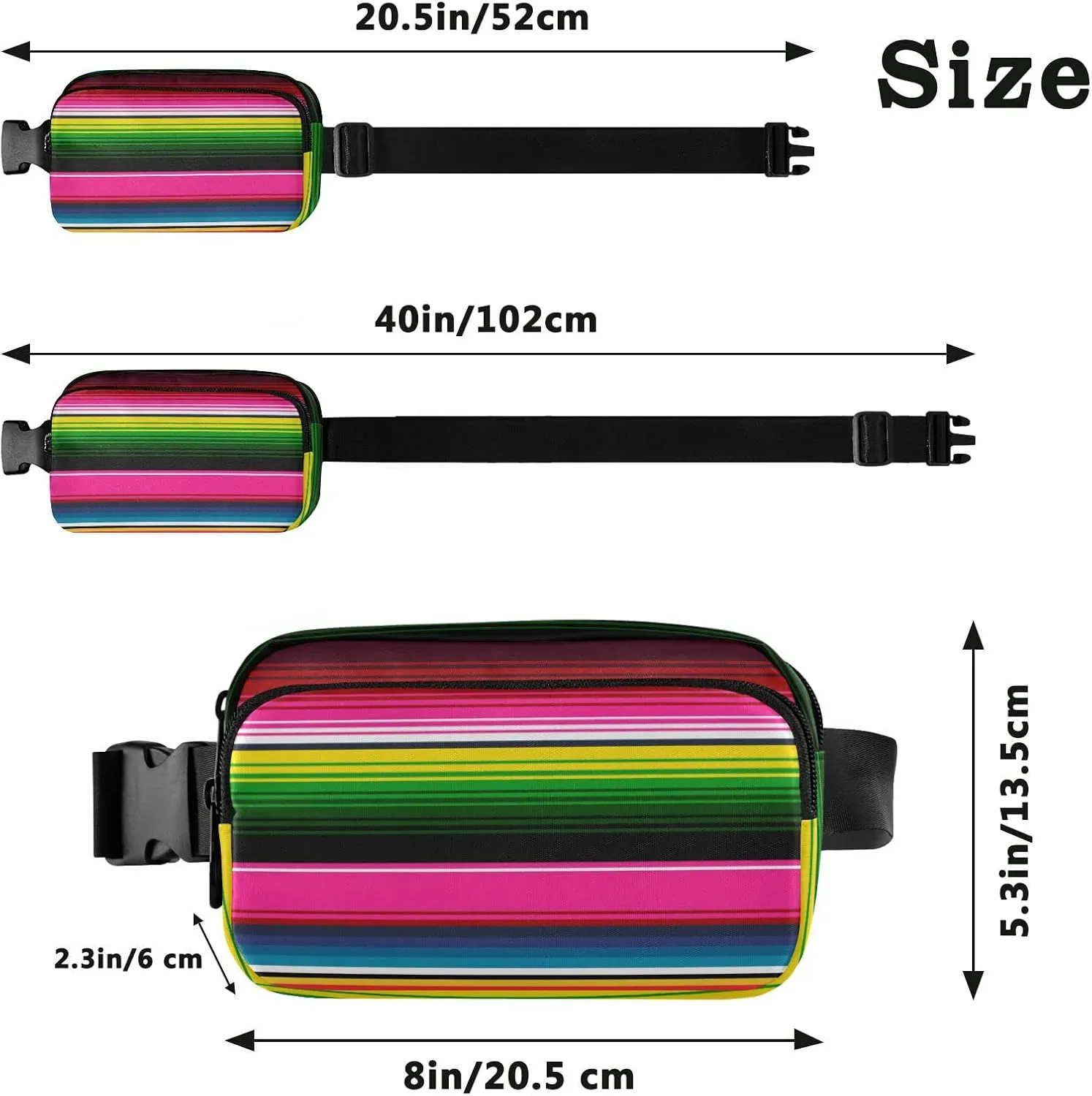 Mexican Serape Blanket Stripes Fanny Pack for Women Men Crossbody Belt Bag Fashion Waist Packs Purse with Adjustable Strap Bum Bag for Outdoors Shopping Traveling