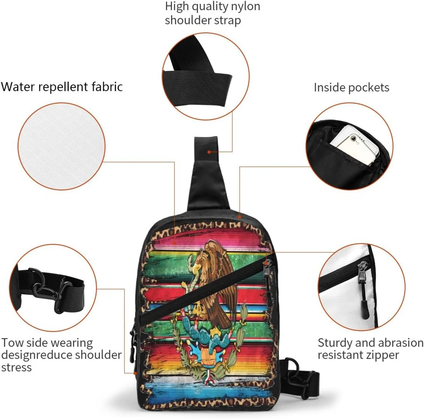 Mexico Mexican Eagle Flag Portable Crossbody Bag Foldable Sling Bags Sports Gym Chest Daypack Reusable Shoulder Backpack Casual Diagonally Rucksack Fanny Packs